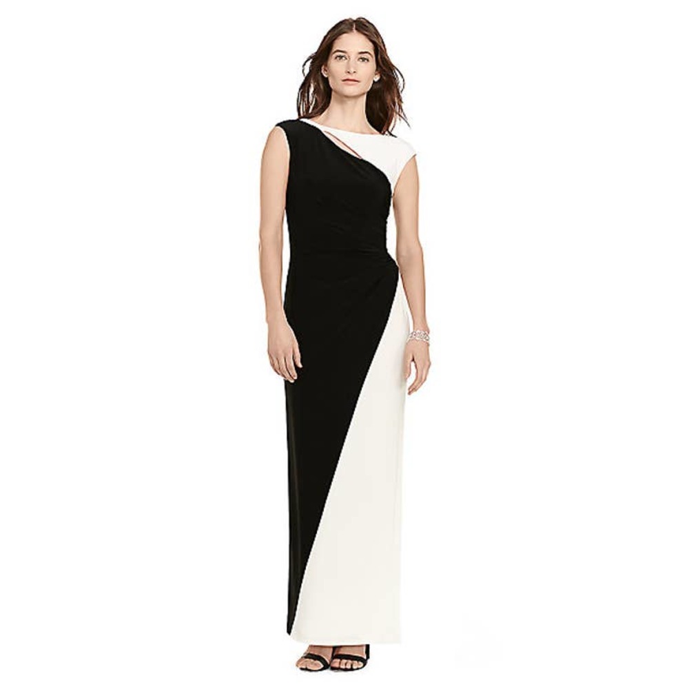 Lauren Ralph Lauren Evening LRL Colorblock Jersey Black White Gown Size 16